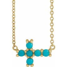 14k Yellow Gold Petite Turquoise Sideways Cross 18 inch Necklace - £353.19 GBP