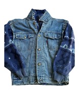 Vintage Bugle Boy Denim Jacket M Zip Lined Fleece Sleeves Tie-Dye Grunge... - $40.53 CAD