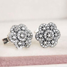925 Sterling Silver Ice Floral with Clear CZ Stud Earrings  - $17.99