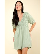 VERY J Lace Detail Puff Sleeve Romper with Pockets - $751.73 MXN