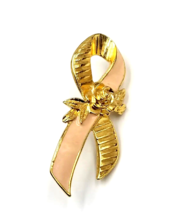 VTG Avon Breast Cancer Awareness Pink Ribbon Rose Pin – Gold Tone Enamel - $7.29