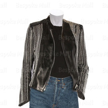 New Woman&#39;s Stylish Black Brando Style Silver Studded Cowhide Leather Jacket-447 - £295.38 GBP