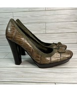 Vtg Nine West Womens 7.5 M Sherri Classic Block Heels Shoes Green Leathe... - $25.00