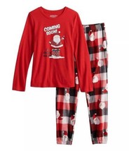 Girls Pajamas Christmas Santa Coming Soon Red Plaid 2 pc Top Pants Fleec... - £15.31 GBP