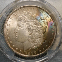 PCGS MS65 1896 MORGAN 90% SILVER DOLLAR - 2 SIDED IRIDESCENT CRESCENT TO... - $424.99