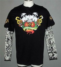 DELF Shirt Poker Aces Tattoo Skulls Crossbones Double Sleeve Shirt Mn&#39;s XL/2XL - £23.24 GBP