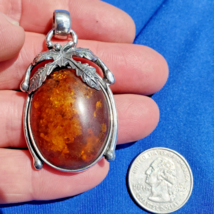VERY LARGE 18 Grams Authentic Baltic Amber Handmade 925 Sterling Silver Pendant - €209,84 EUR