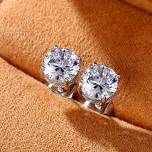 7mm Round Real Natural Moissanite Solitaire Stud Earrings 14K White Gold Plated - £115.09 GBP