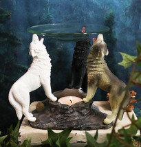 Ebros Moonlight Colorful Three Howling Wolves Oil &amp; Wax Tart Burner Figurine - £25.56 GBP