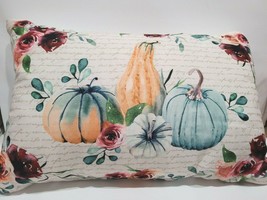 Thanksgiving Fall Harvest Blue Pumpkin Throw Pillow Decor 16&quot; x 24&quot; NEW - £35.59 GBP
