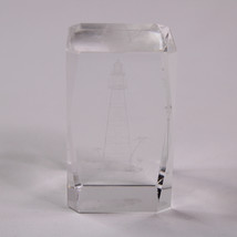 3D Laser Etched Crystal Clear Glass Paperweight Cube Lighthouse With Palm Trees - £6.43 GBP