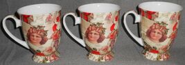Set (3) Stechcol GRACIE BONE CHINA Footed 12 oz CHRISTMAS HANDLED MUGS - $23.75
