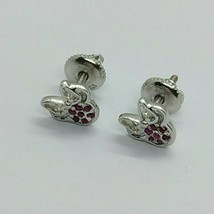 Mouse pink stud earrings 14k white gold Plated 925 Simulated Diamond - $26.22