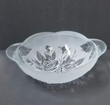 Frosted Bowl Clear Crystal Serving Dish w/ Handles Raised 3D Roses KIG Malaysia - £13.70 GBP