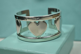 Tiffany &amp;Co Silver Stencil Heart Wide Element Cuff Bangle Bracelet w/ Pouch, Box - £526.24 GBP