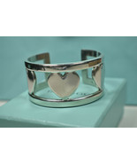 Tiffany &amp;Co Silver Stencil Heart Wide Element Cuff Bangle Bracelet w/ Po... - £525.59 GBP