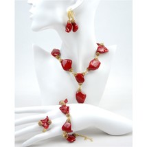 4pcs Women Jewelry Set Necklace Earrings Bracelet Ring Luxury Red Stone Gray She - £56.56 GBP