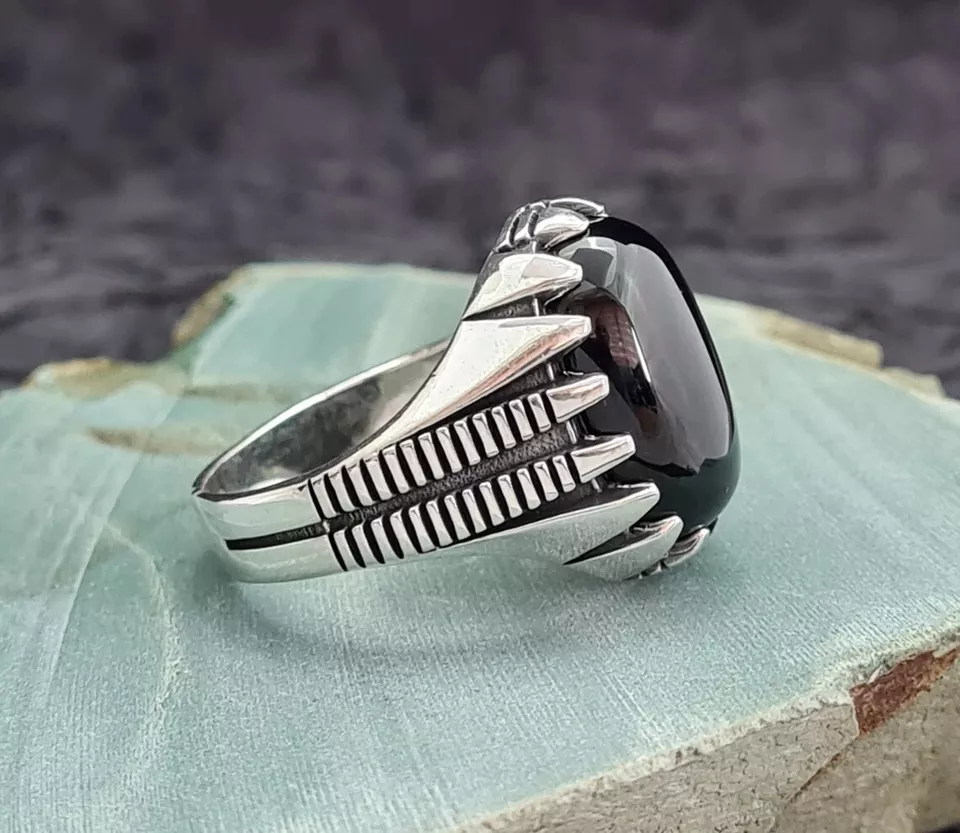 Solid 925 Sterling Silver Black Onyx Oval Gemstone Unique Partywear Men&#39;... - $52.23+