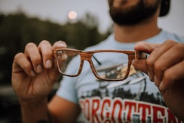 Rectangular Wood Glasses, Rosewood Optical Frames with Textured Wood Grain - £79.13 GBP