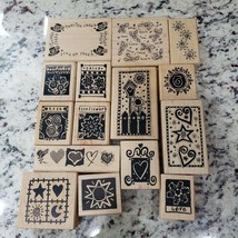 A Stamp In The Hand Co Wood Backed Rubber Stamp Lot Hearts Flowers Coffee Sun - £24.01 GBP