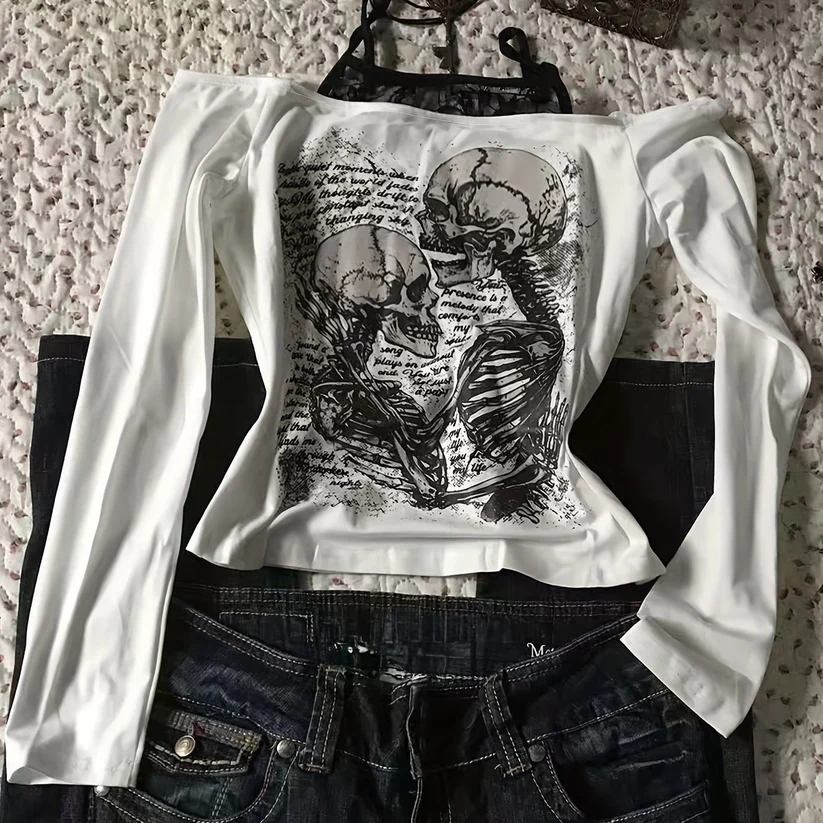 Y2K Style Women&#39;S Skull Print Camisole Top with Adjustable Straps - $195.06 MXN