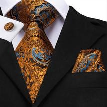 00 silk luxury mens ties floral black gold ties paisley necktie pocket square cufflinks thumb200