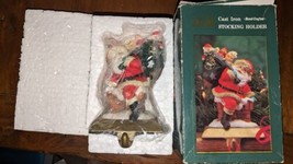 Santa’s Workbench Christmas Stocking Holder Cast Iron Base Santa Hand Painted - £31.64 GBP