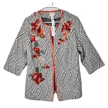 Chico&#39;s Artisan Floral Applique Open Front Jacket Size 1 8/M NEW - $59.00