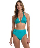 La Blanca Over the Shoulder Halter Bikini Swimsuit Top Only Turquoise, 12 - $74.02 CAD