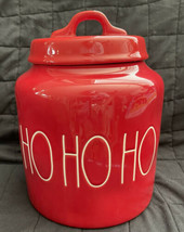 Rae Dunn Holiday Christmas LL “HO HO HO” Red Cookie Jar Canister Large Chubby 8” - $36.99