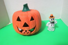  Ceramic Pumpkin Jack O Lantern Candle Cover For Votive Candle Ghost Figurine - £20.25 GBP