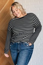 Super Clever Patchwork Striped Top in Black - $27.30