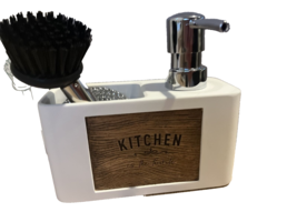 3 Piece -White Kitchen Soap Dispenser Set with Mini Brush &amp; Scourer NEW - £12.81 GBP