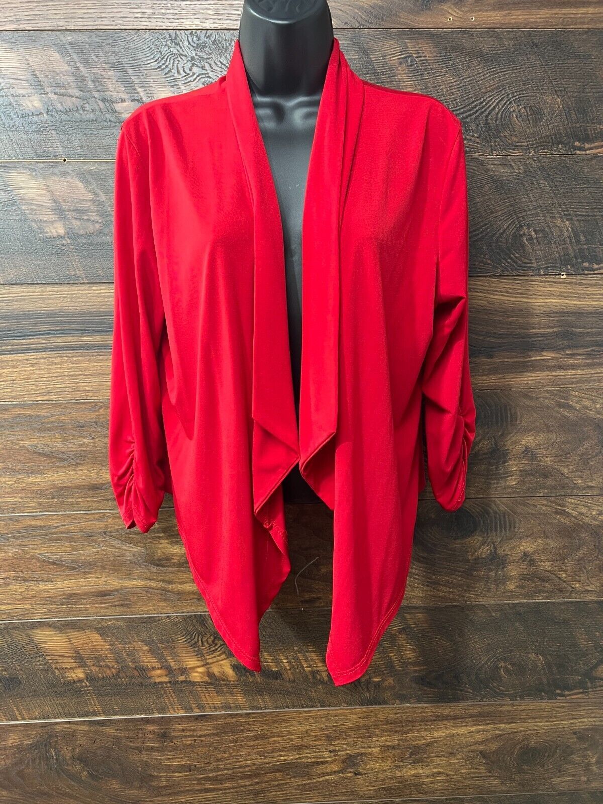 Belle Amie Cardigan Size M/L Open Front Red Draped Handkerchief Hem Powe... - $12.35