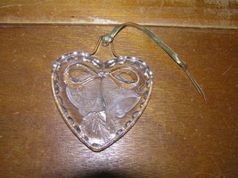 Estate Clear Glass Heart w Reverse Carved Holiday Bells Christmas Tree Ornament - $8.59