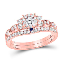 14kt Rose Gold Round Diamond Solitaire Bridal Wedding Ring Band Set 3/4 - £1,088.90 GBP