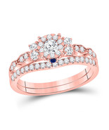 14kt Rose Gold Round Diamond Solitaire Bridal Wedding Ring Band Set 3/4 - £1,090.98 GBP