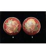 Cloisonné  earrings red enamel nouveau style vintage Rose Flower Studs L... - $194.02 MXN