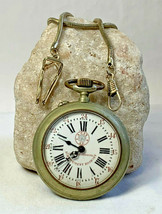 Vtg AJax A.P Pocket Watch With Silver Tone Watch Fob Chain Ripassato in Seconda - £79.66 GBP
