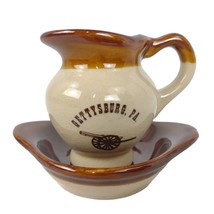 Vintage Gettysburg PA Souvenir Pottery Pitcher &amp; Bowl, Brown Tan Glaze C... - £13.72 GBP