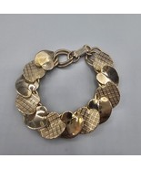 Vintage Charm Bracelet Chain Gold Tone Double Link Overlapping Leaves 6.5&quot; - €21,78 EUR