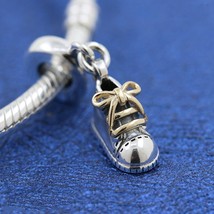 20th Anniversary Release 925 Silver &amp; Gold plated Baby Shoe Dangle Charm  - £14.61 GBP
