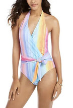 Rachel Roy Ombre Multi Stripe Wrap Front Belted One-Piece Swimsuit, Size Medium - £46.61 GBP