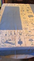&quot;&quot;Blue Border &amp; Center - Early American DESIGNS- Vintage Tablecloth&quot;&quot; - 52 X 62 - £10.07 GBP