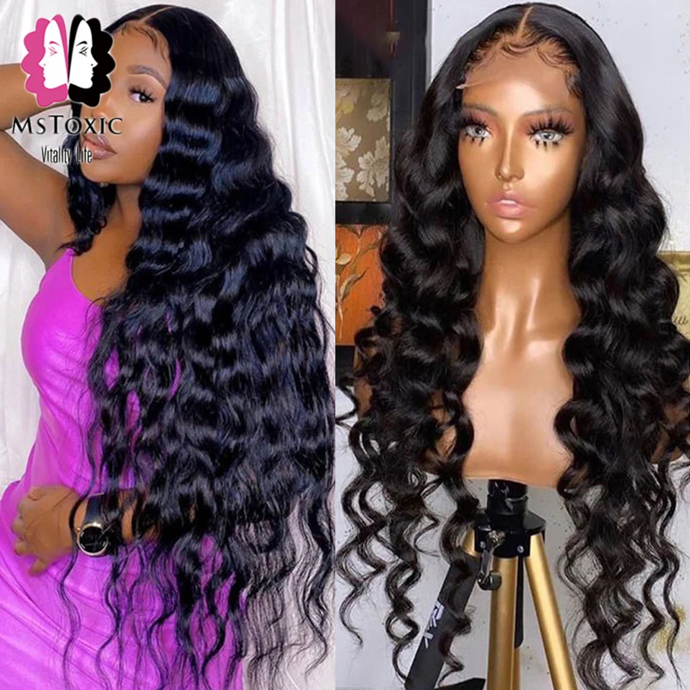 Mstoxic Brazilian Loose Deep Wave Frontal Wig Pre Plucked 13x4 Lace Front Human - £121.77 GBP+
