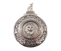 Large Solid 925 Sterling Silver Mens Celtic Knotwork Wolf Medallion Pendant - £98.90 GBP