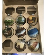 8 Hand-Painted Glass Ball Ornaments, Scenic Signed Trees Christmas Decor... - $27.08 CAD