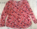 Old Navy Peach Floral V-Neck Blouse Rayon Long Sleeve Loose Sz large - £16.76 GBP