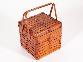 Vintage Square Woven Rattan Top Handle Purse - Hinged Lid Basket - £33.63 GBP
