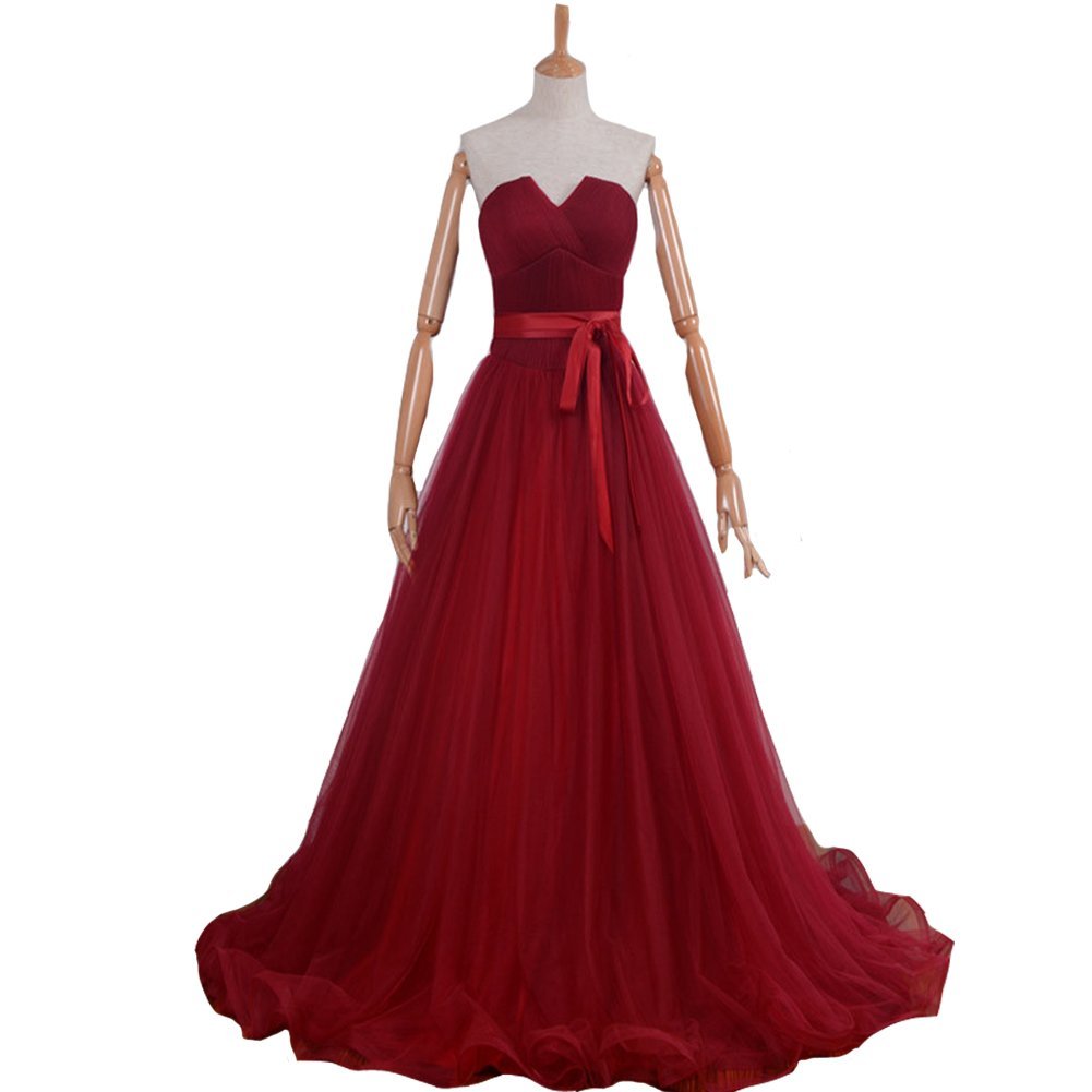 Kivary Tulle A Line Criss Cross Sash Long Simple Dropped Corset Prom Evening Dre